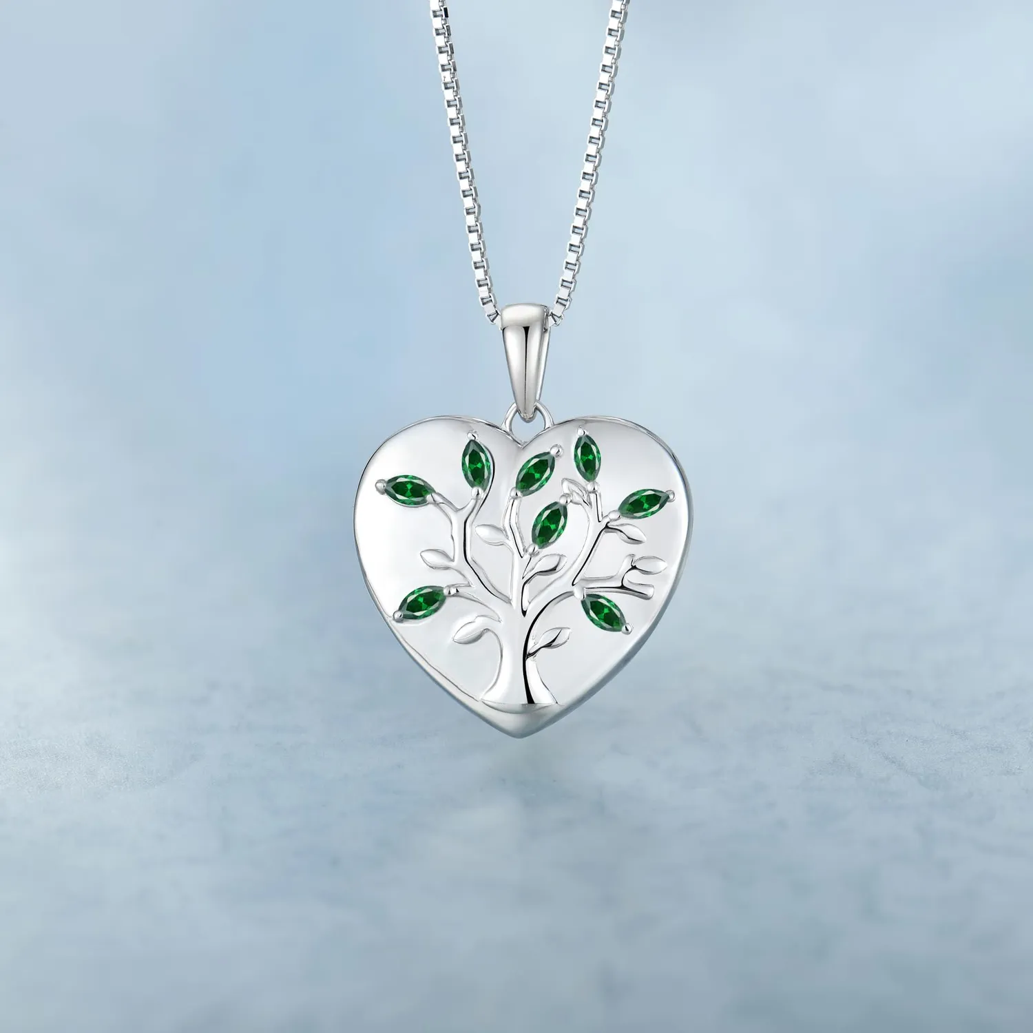 YL Collana Albero Vita Cuore Argento 925 Verde Smeraldo