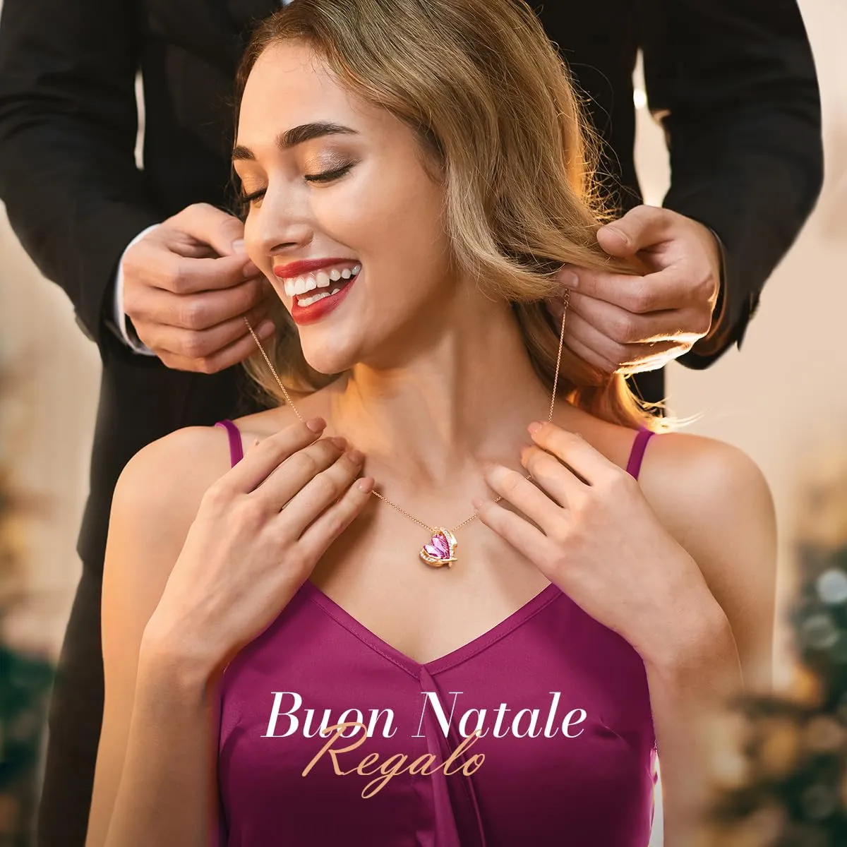 CDE Cuore completo collana e orecchini oro rosa cristalli