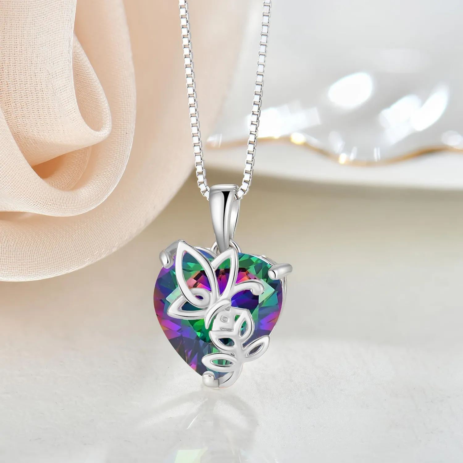 YL Rosa Farfalla Cuore collana argento 925 zirconia nera