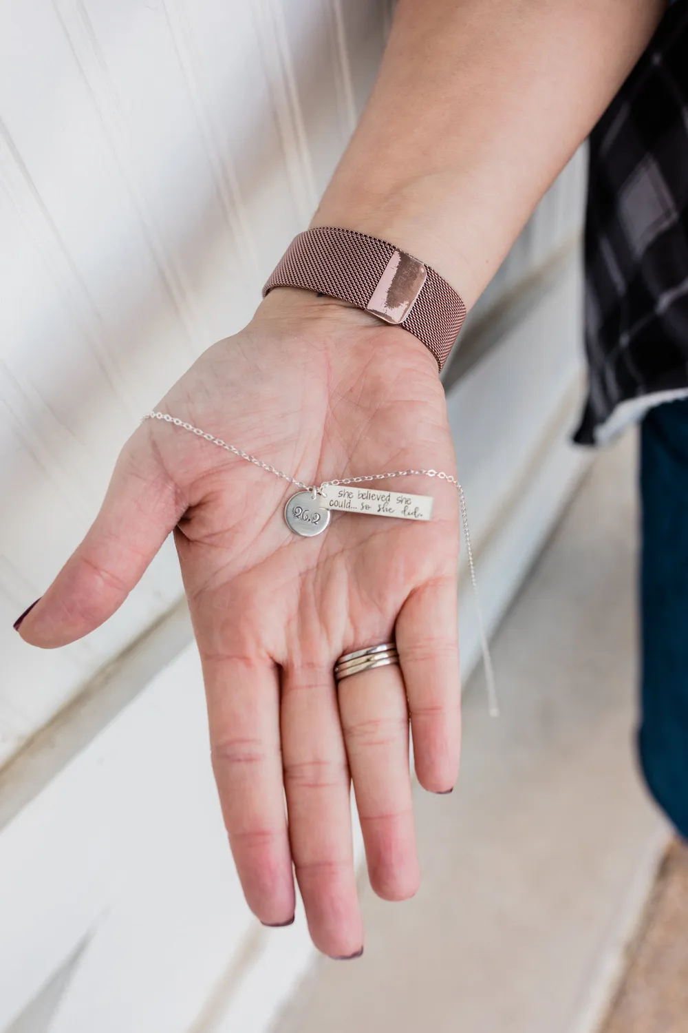 WordsByHeartCo She Believed collana runner argento incisa
