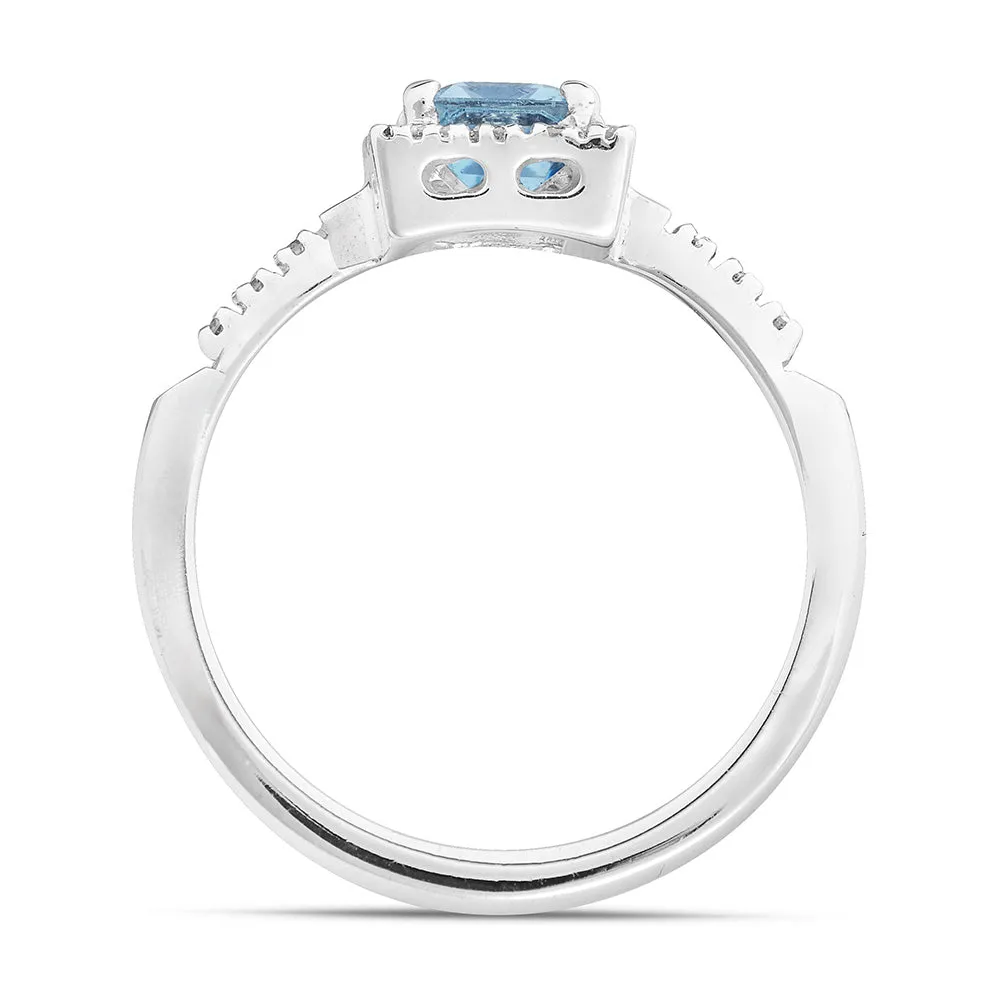 Sinico Idilio halo anello oro bianco acquamarina 7x5