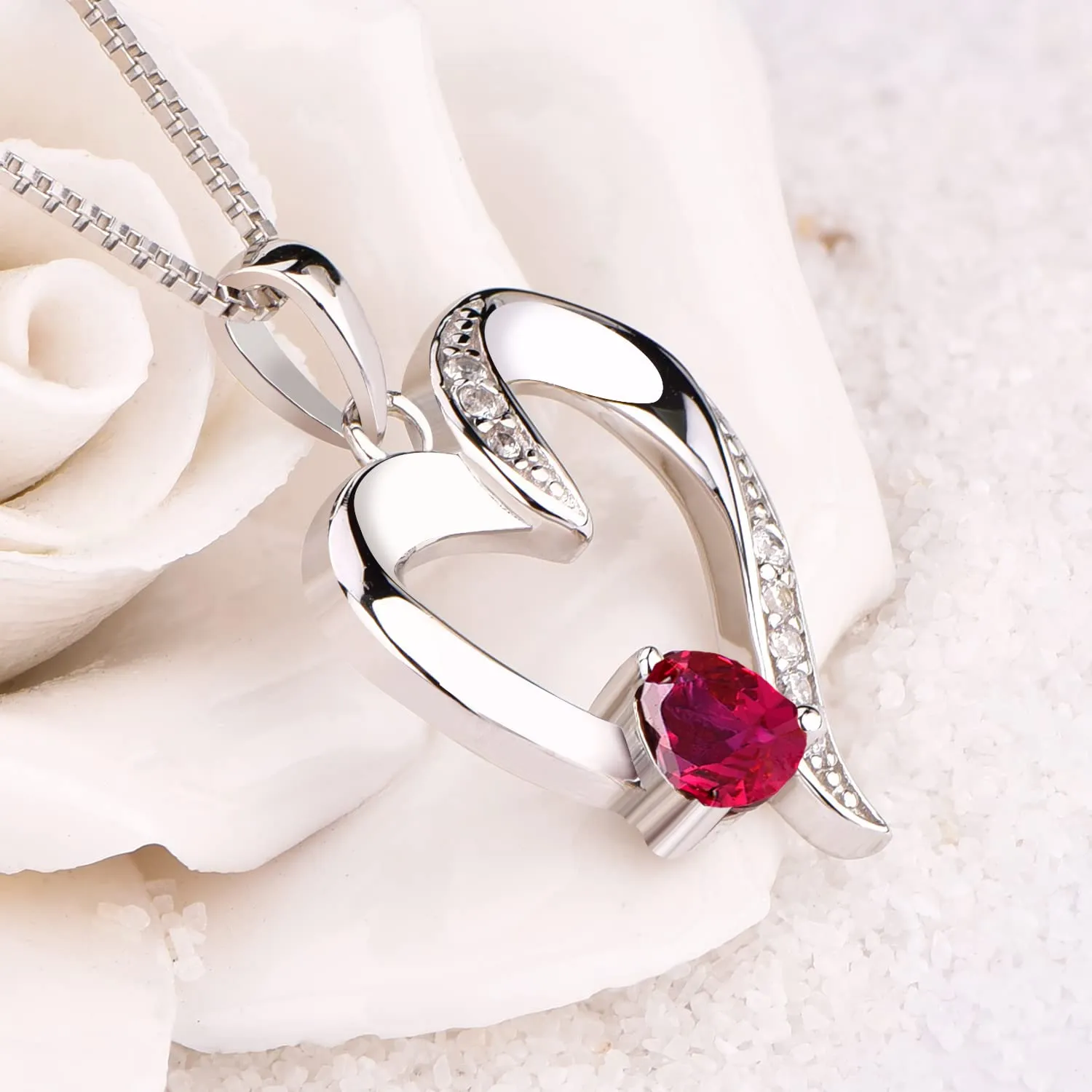 YL Doppio Cuore collana argento 925 rubino luglio