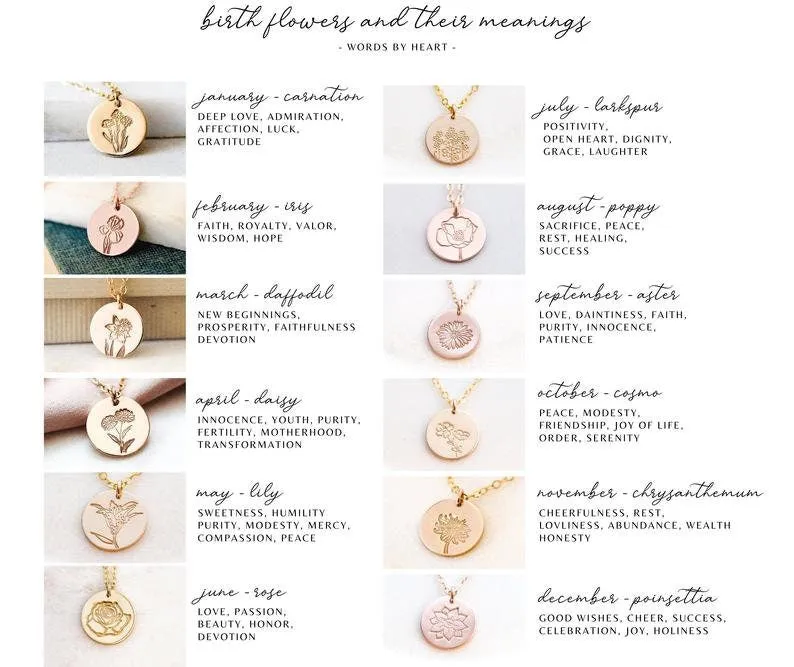 WordsByHeartCo Birth Flower Name Bar collana argento 925 45 cm