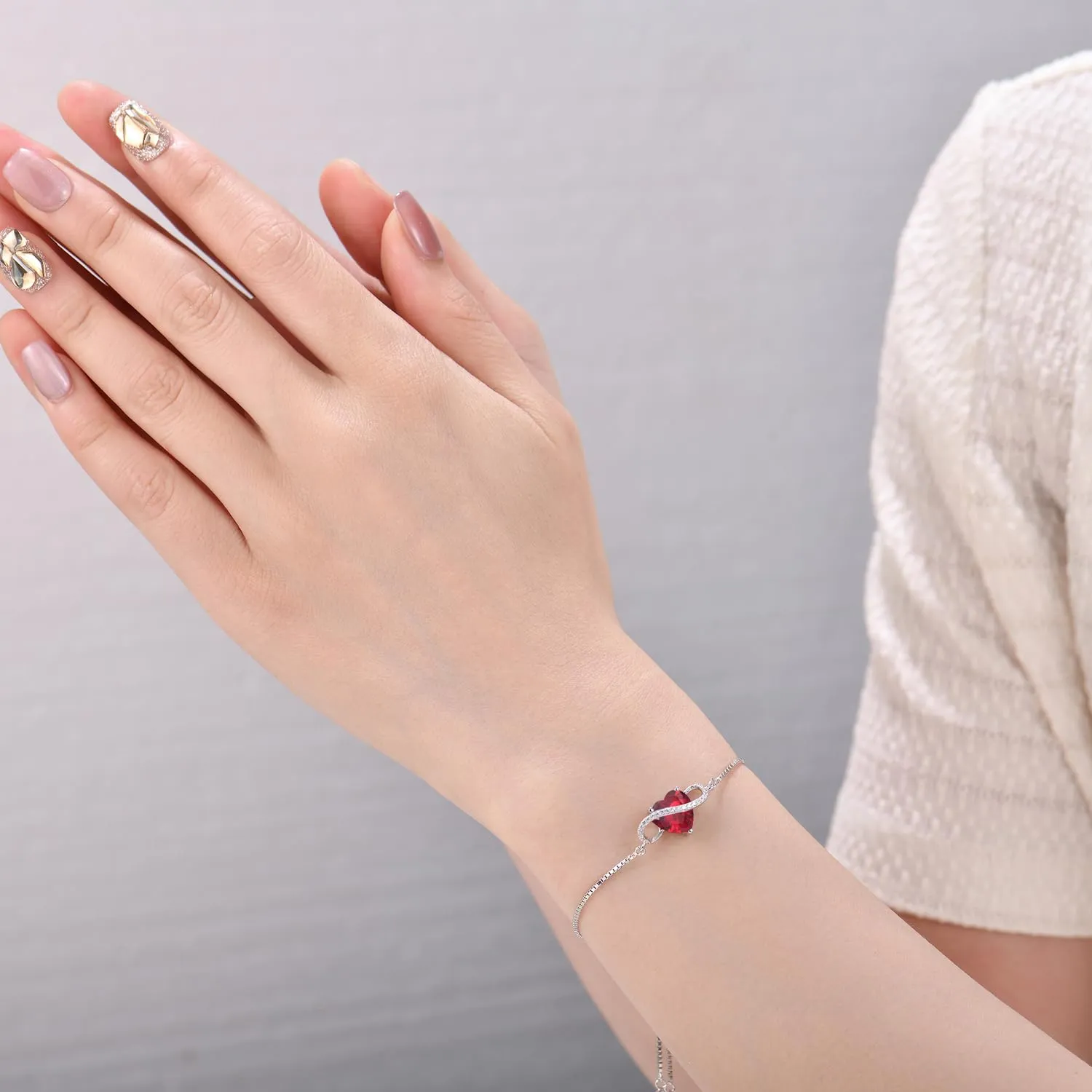 YL Bracciale Cuore Infinito Argento 925 Rubino Luglio