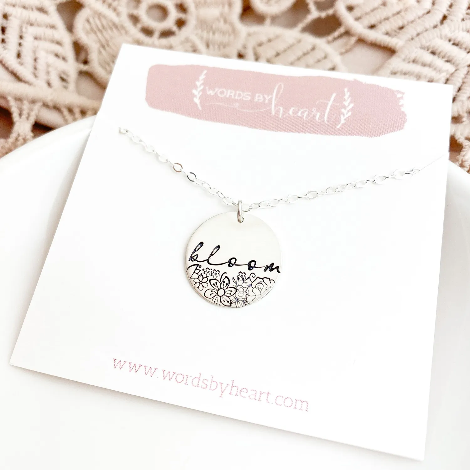 WordsByHeartCo Bloom collana floreale argento 925 disco