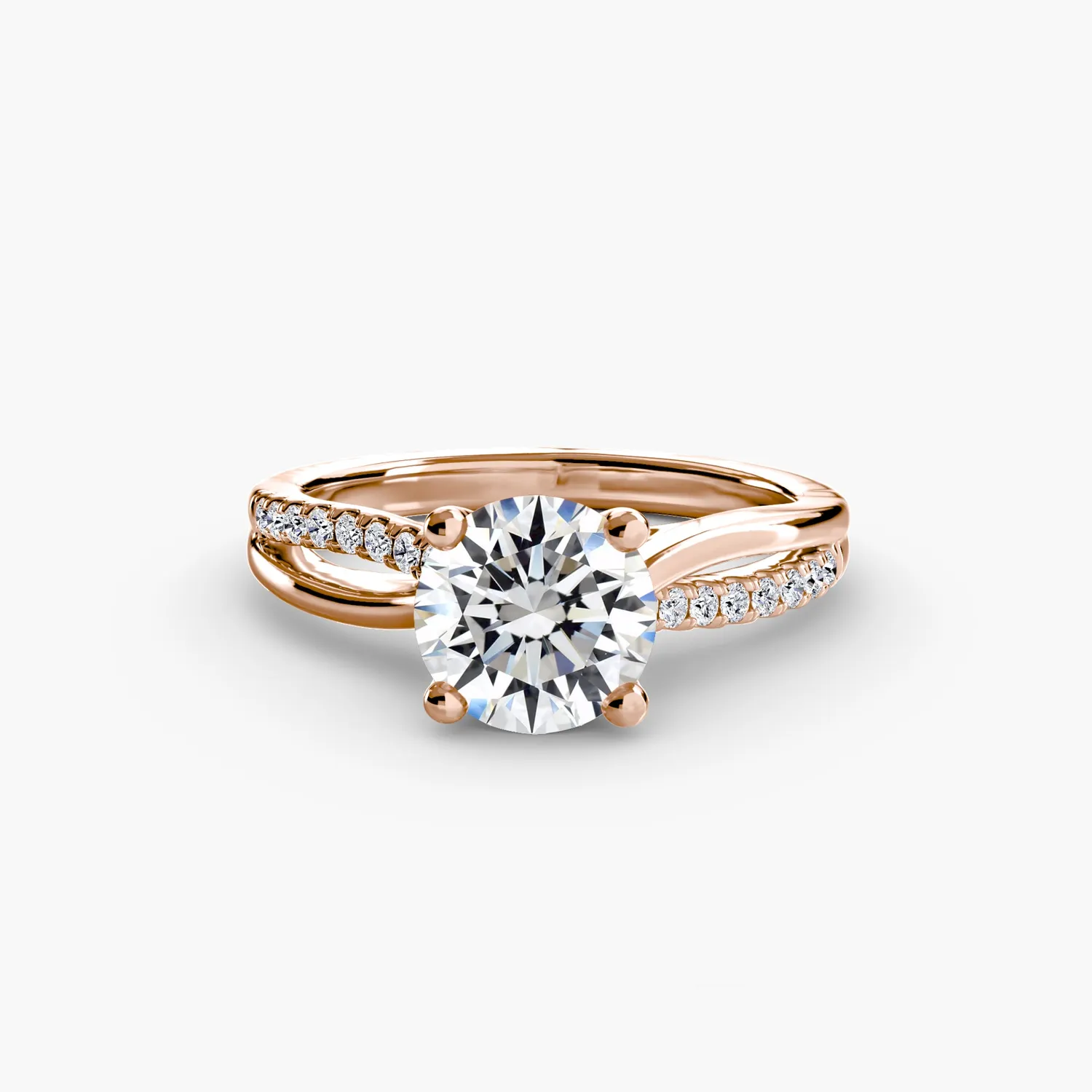 Sinico Split Shank anello solitario oro bianco 14Kt pave