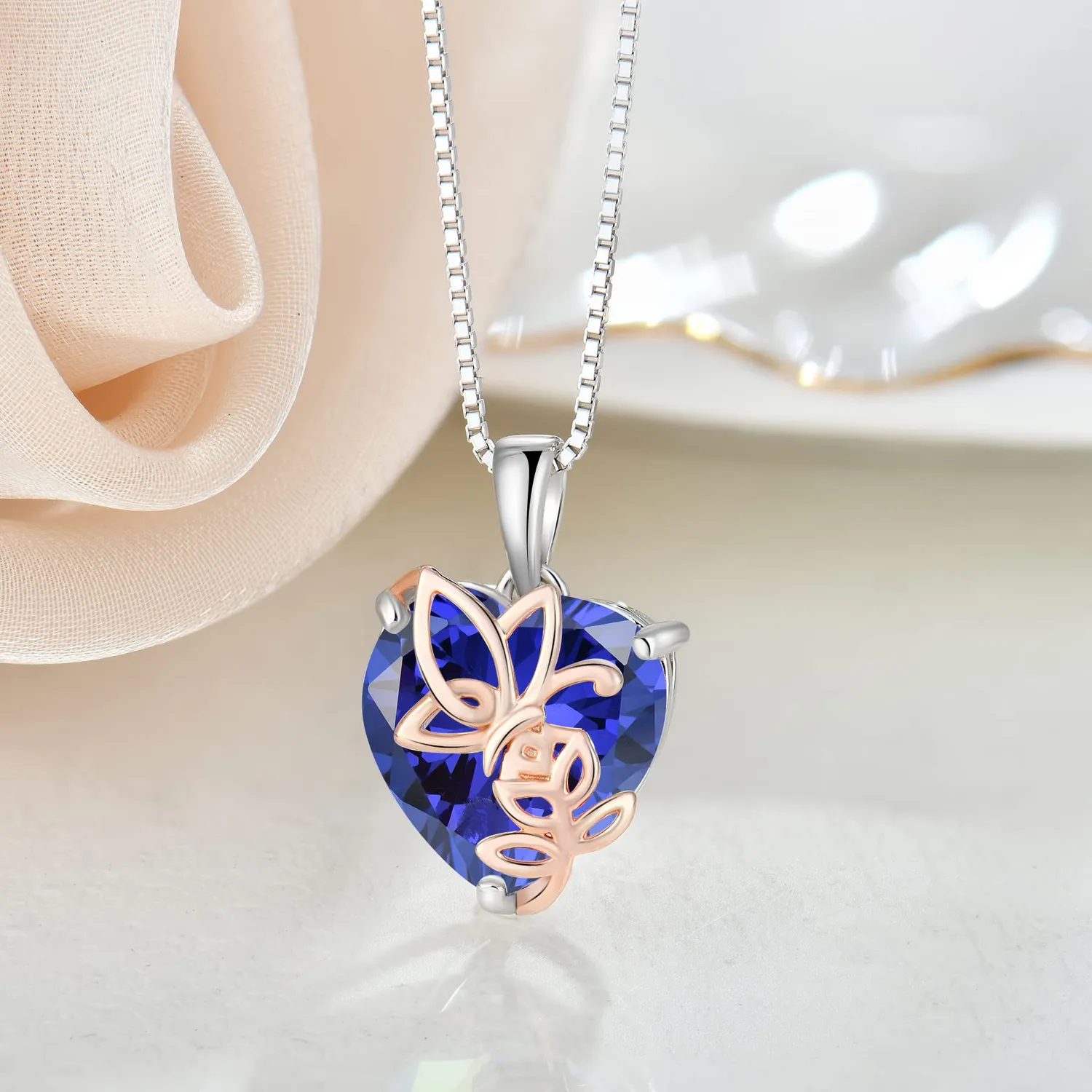 YL Rosa Farfalla Cuore collana argento 925 tanzanite dicembre