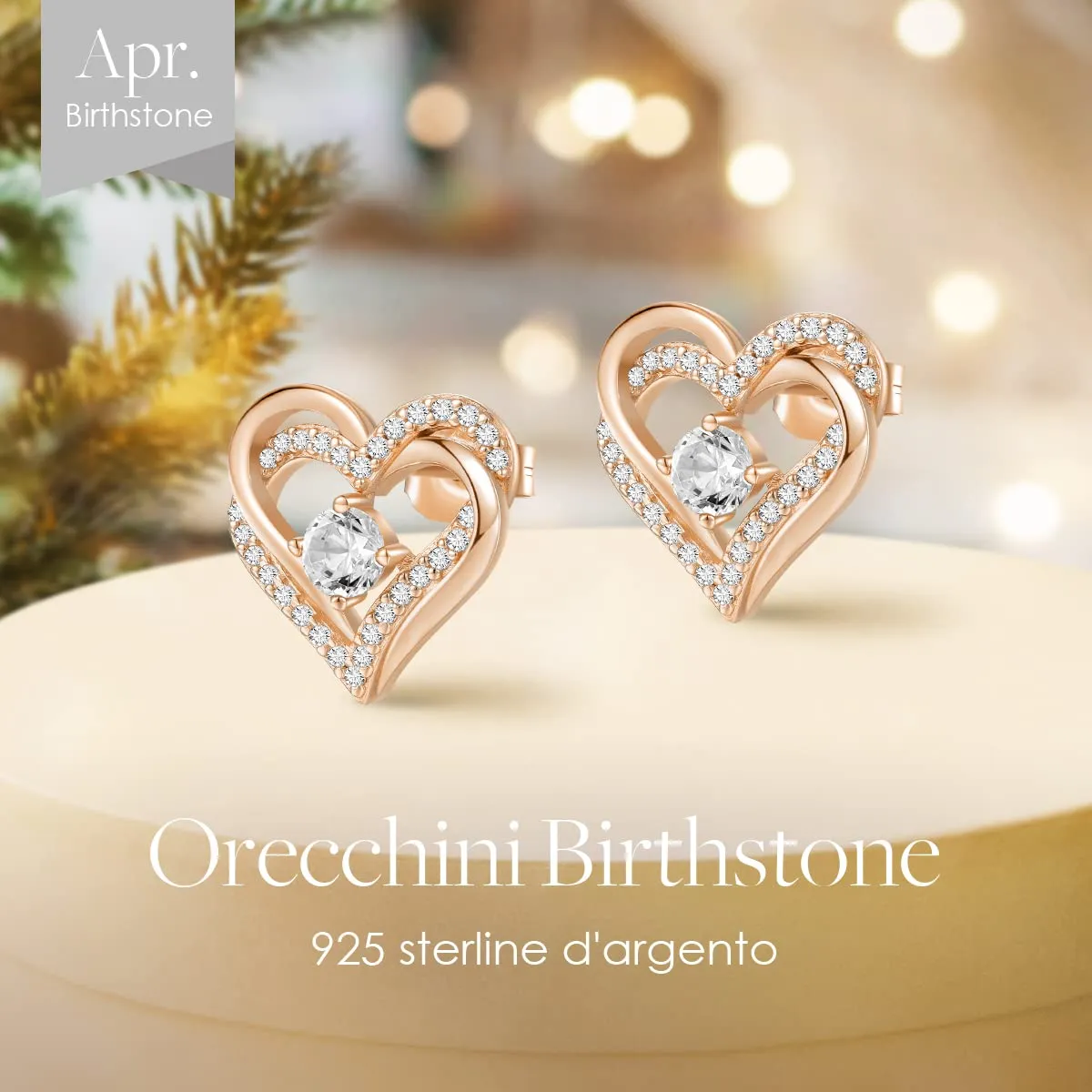 CDE Cuore Orecchini Argento 925 Oro Rosa