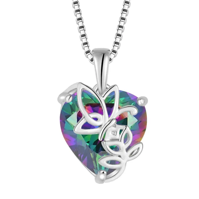 YL Rosa Farfalla Cuore collana argento 925 zirconia nera