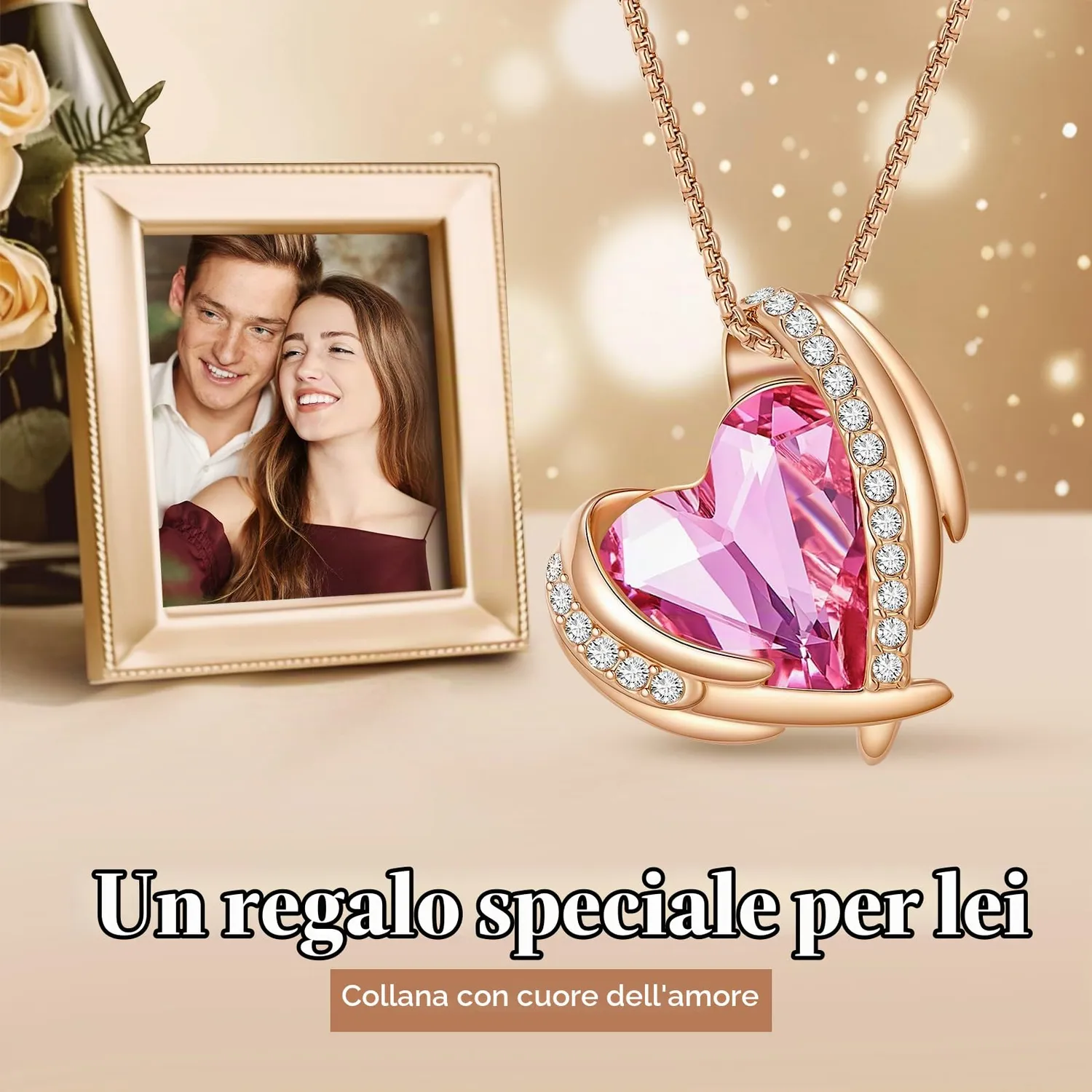 CDE collana cuore angelo oro rosa cristalli birthstone