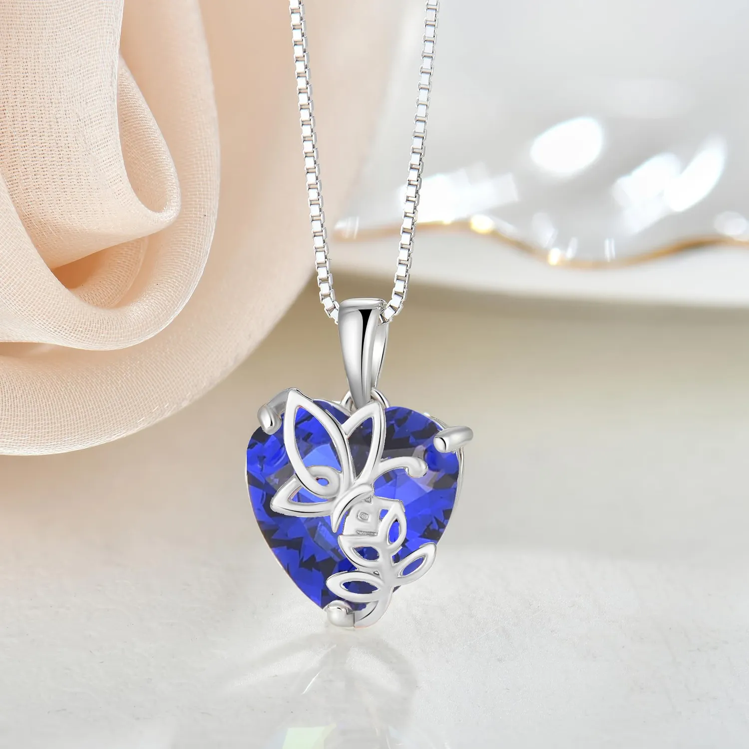 YL Cuore Rosa Farfalla collana argento 925 zaffiro settembre