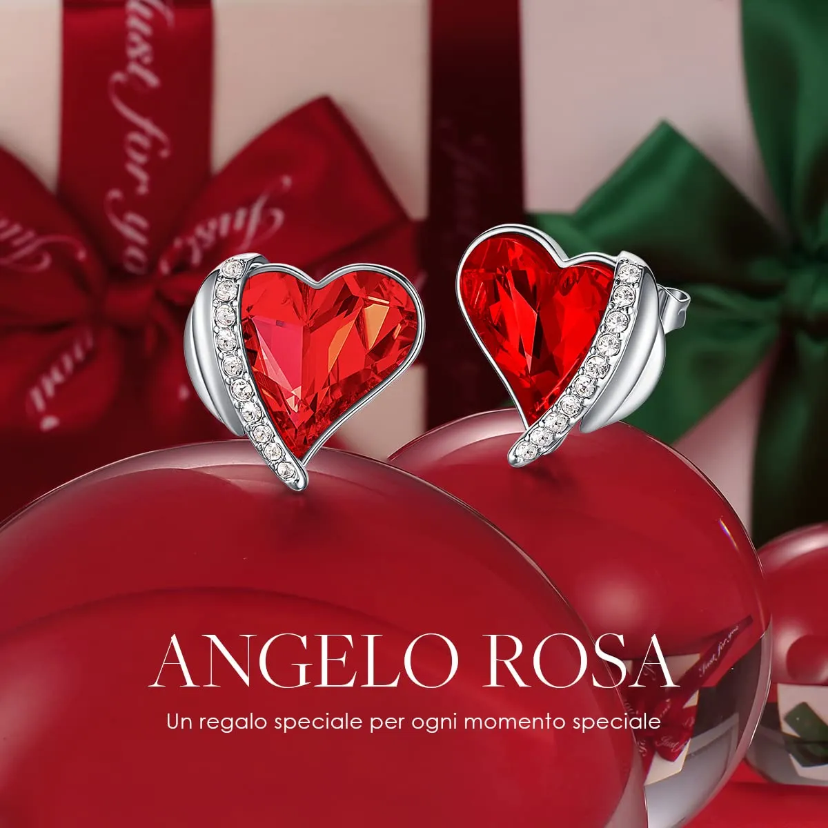 CDE Cuore orecchini bottone oro rosa cristalli
