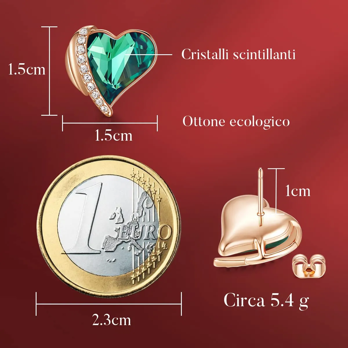 CDE Orecchini a Bottone Cuore Oro Bianco Ipoallergenici