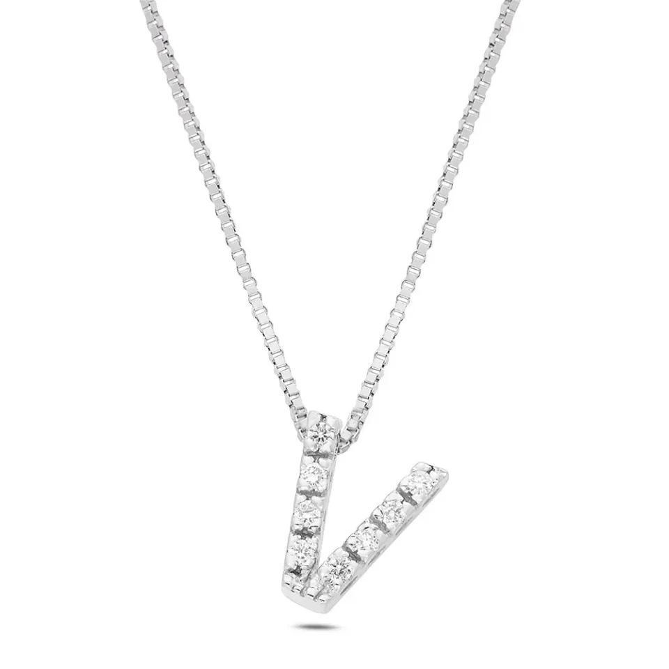 Sinico Letters V Collana Oro Bianco 18Kt Diamanti 42 cm
