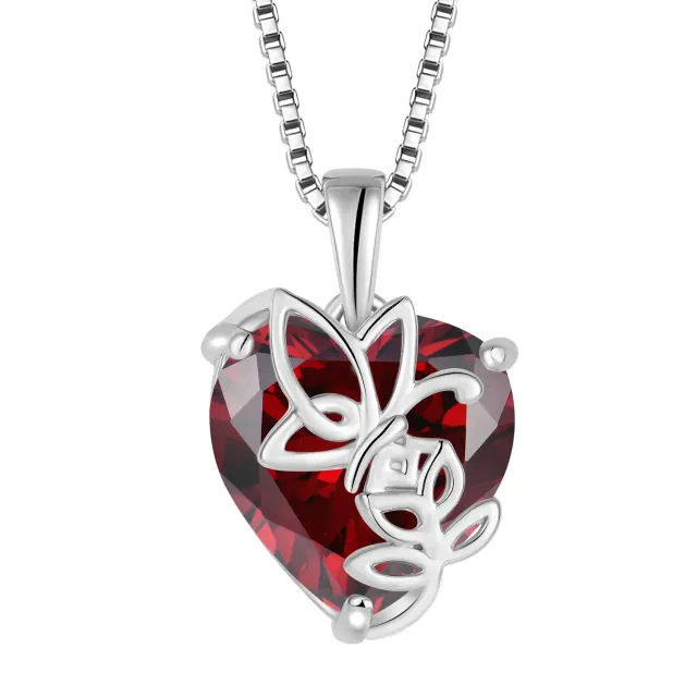 YL Cuore Rosa Farfalla collana argento 925 granato gennaio