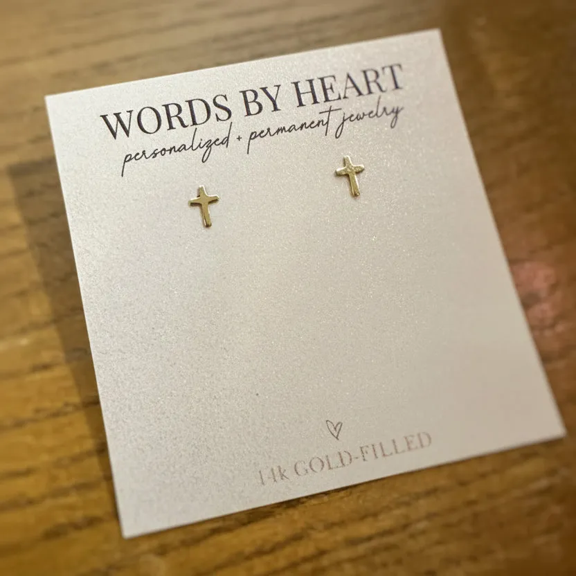 WordsByHeartCo Simple Cross orecchini a lobo argento 925 croce piccola