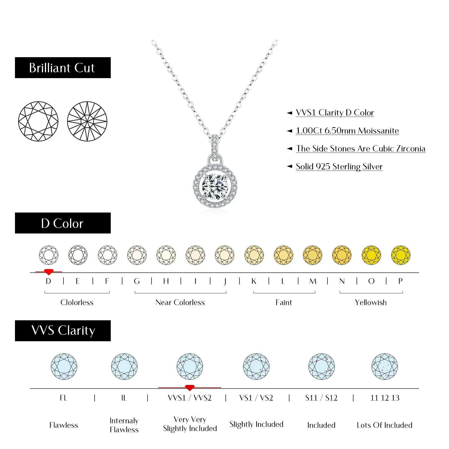 MODIAN 1 Carat collana pendente moissanite argento 925