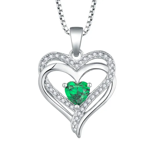 YL Cuore Collana Argento 925 Doppio Cuore Verde