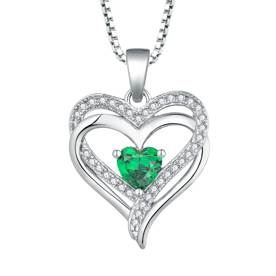 YL Cuore Collana Argento 925 Doppio Cuore Verde