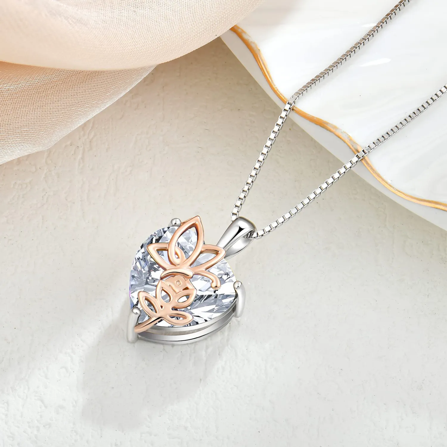 YL Collana Farfalla Cuore Argento 925 Zirconia Bianca