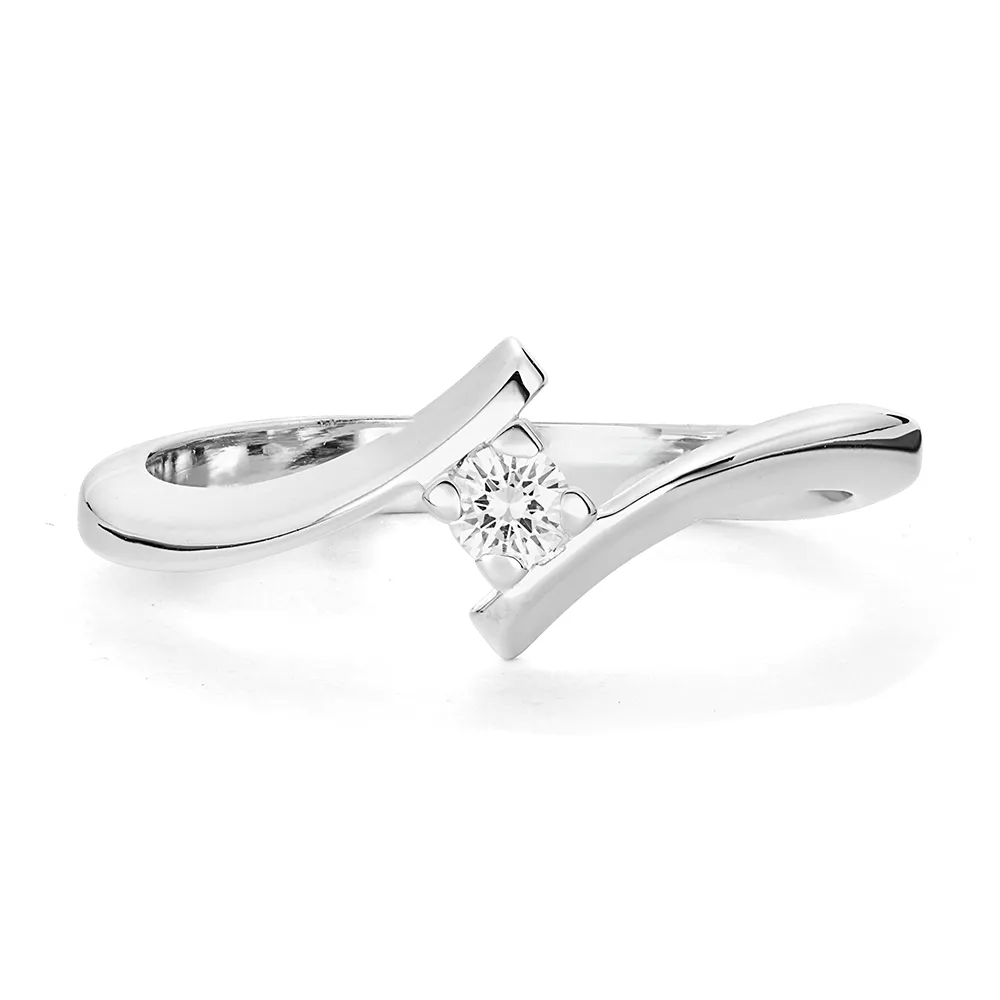 Sinico Promesse Anello Solitario Contrarié Oro Bianco Diamante 0,09 ct