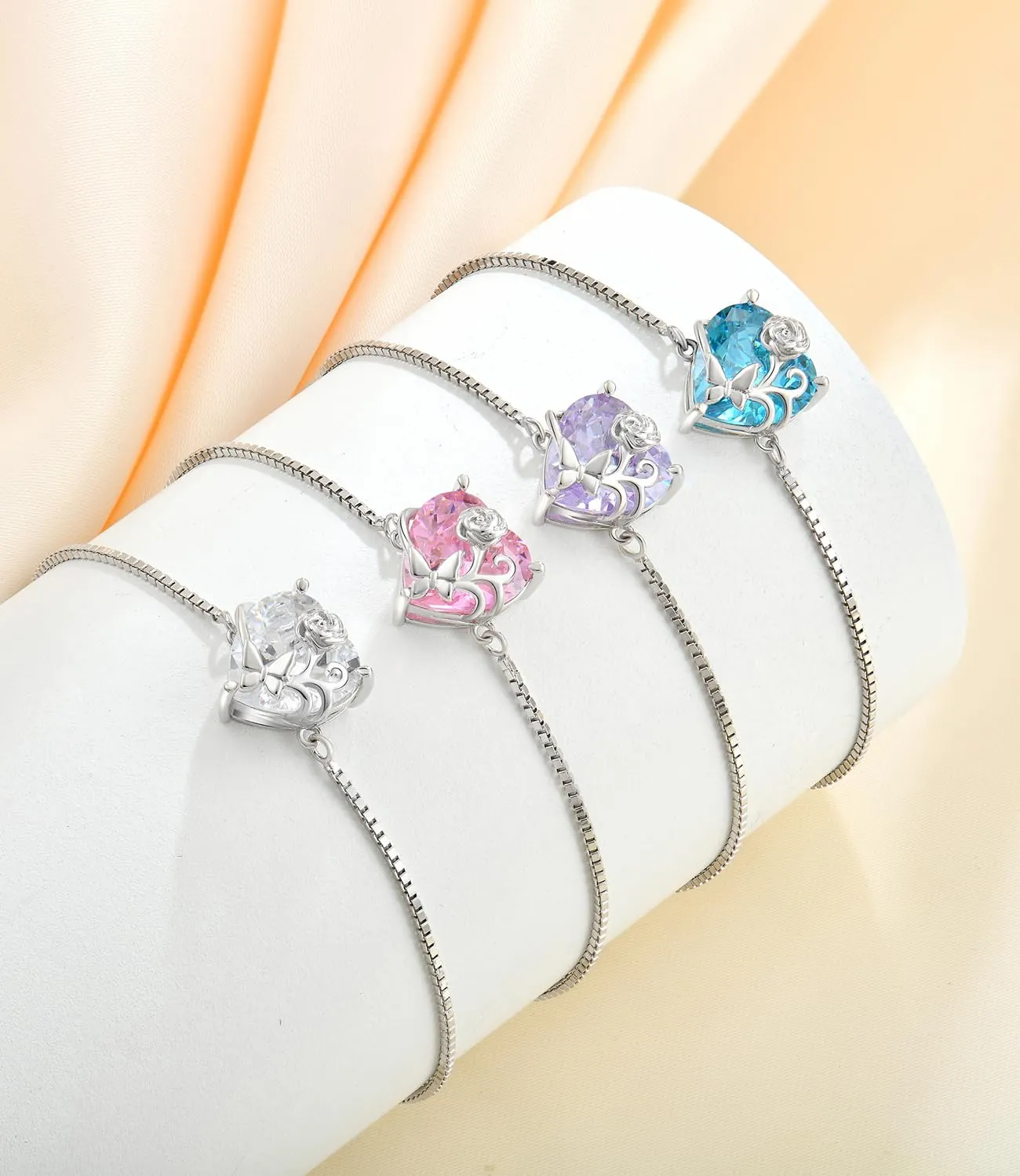 YL Cuore Rosa bracciale acquamarina marzo argento 925