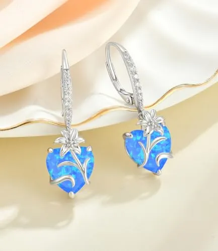YL Cuore Opale orecchini giglio blu argento 925