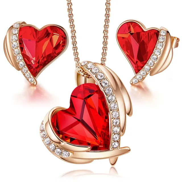 CDE Parure Collana e Orecchini Cuore Argento con Cristalli