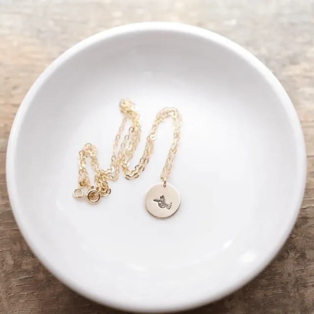 WordsByHeartCo Hummingbird collana disco argento 925 colibri