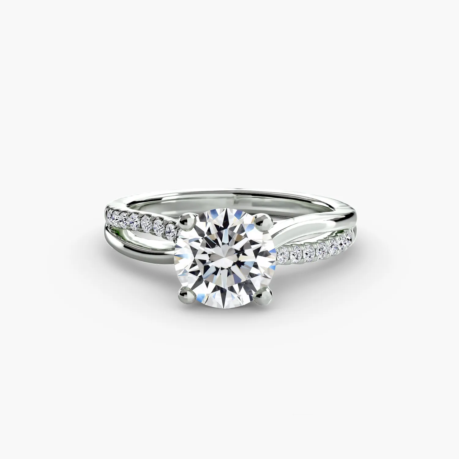 Sinico Split Shank anello solitario oro bianco 14Kt pave