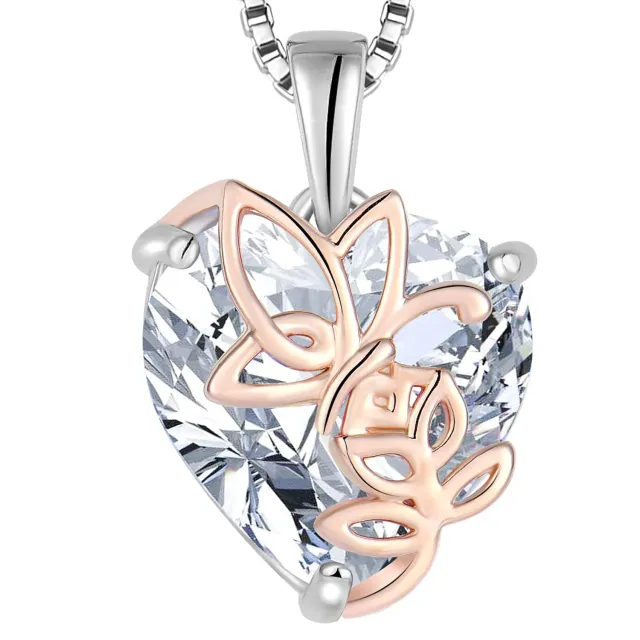 YL Collana Farfalla Cuore Argento 925 Zirconia Bianca