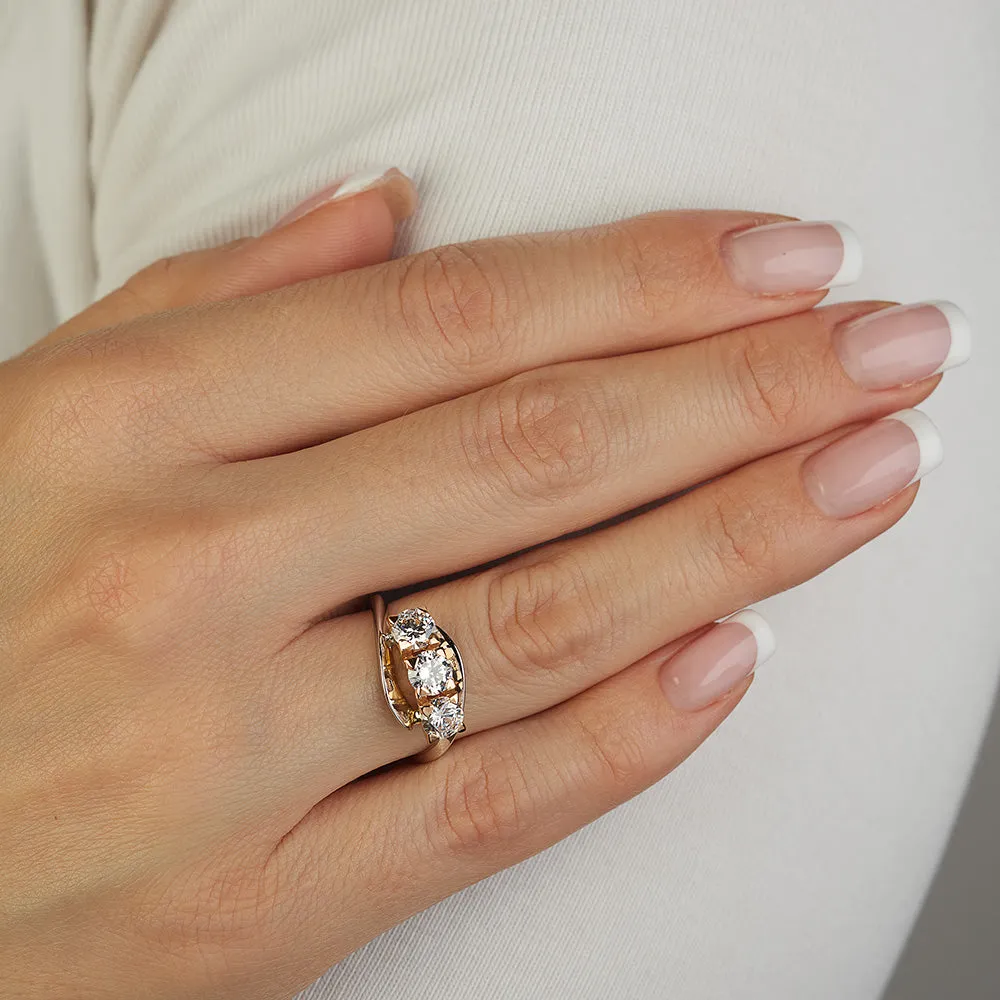 Sinico Trilogy anello oro bianco rosa zirconi bianchi