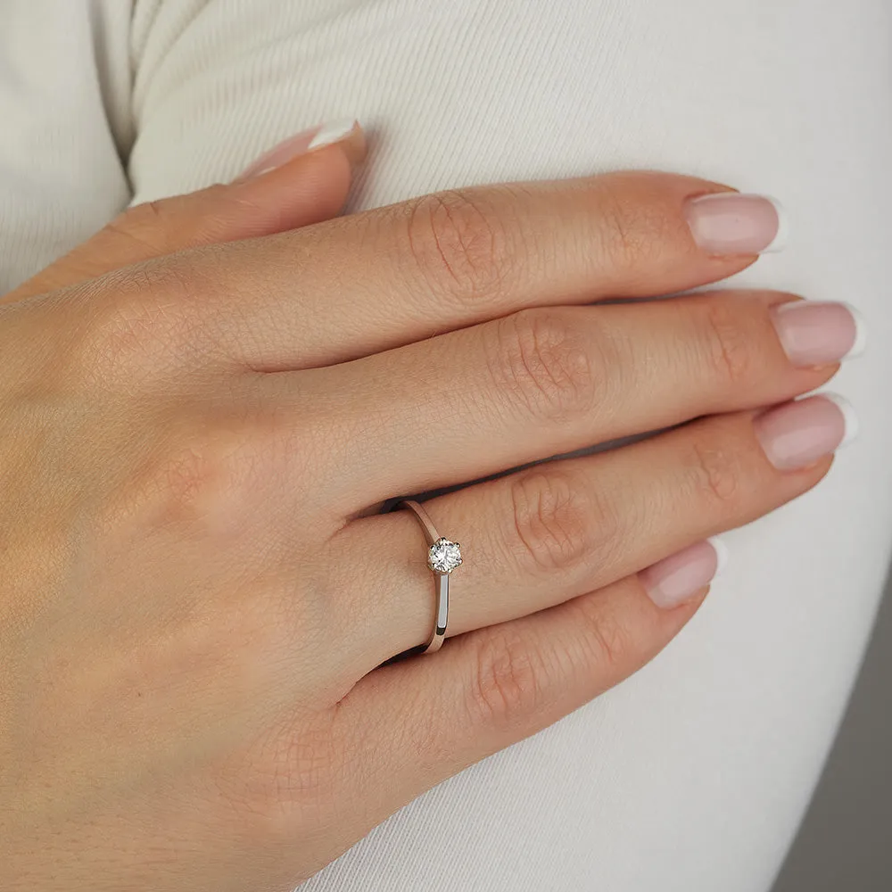Sinico Solitario 6 punte anello oro bianco zirconia