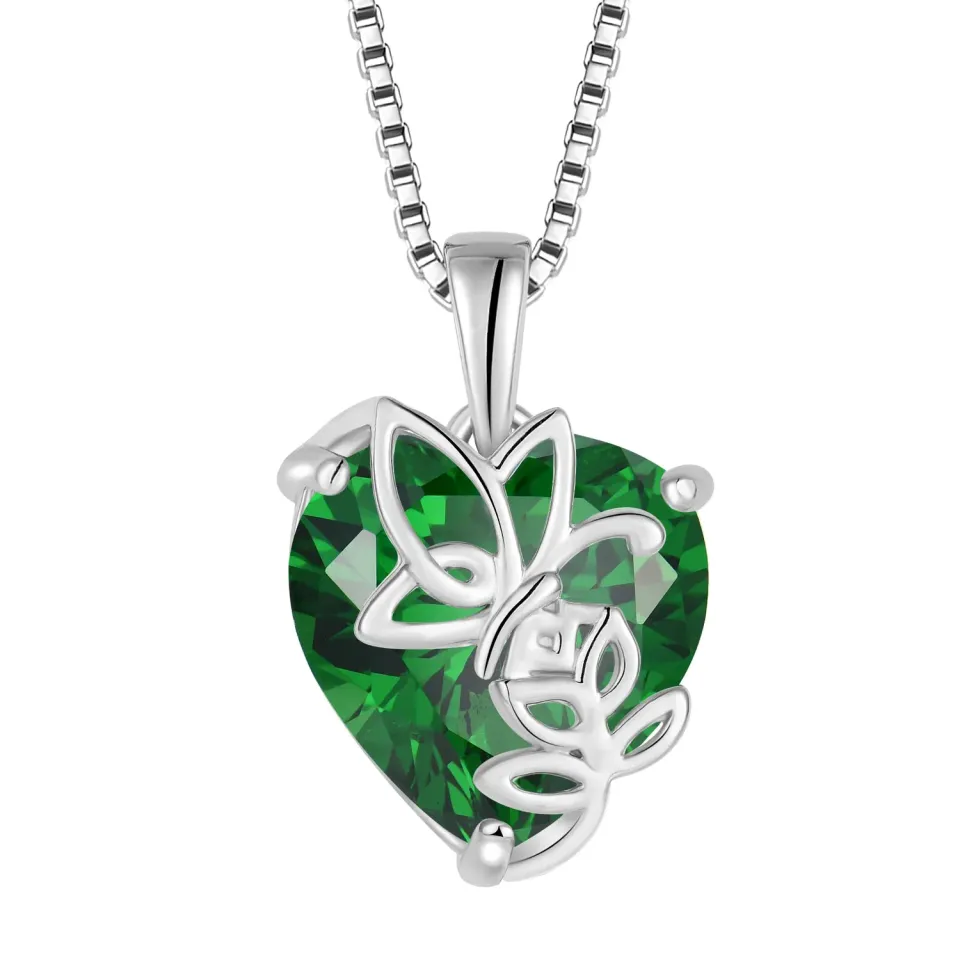 YL Cuore Rosa Farfalla collana smeraldo maggio argento 925