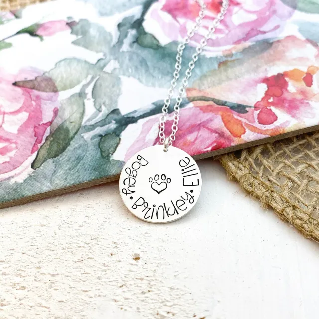 WordsByHeartCo Personalized Pet Name collana disco argento 925