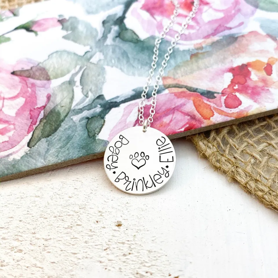 WordsByHeartCo Personalized Pet Name collana disco argento 925
