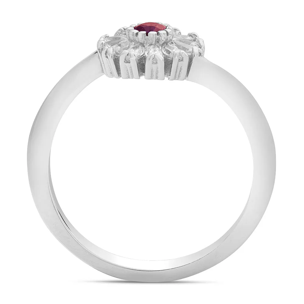 Sinico Classic Fiore anello oro bianco rubino zirconi