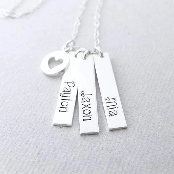 WordsByHeartCo My Whole Heart collana barretta 2 nomi argento