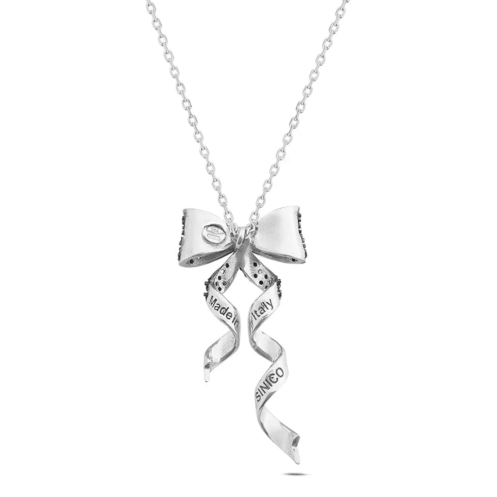 Sinico Dance fiocco collana oro bianco zirconia neri bianchi