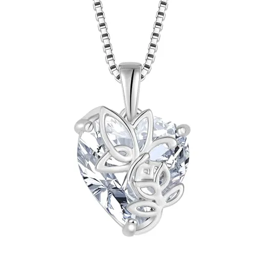 YL Cuore Rosa Farfalla Collana Argento 925 Zirconia Aprile