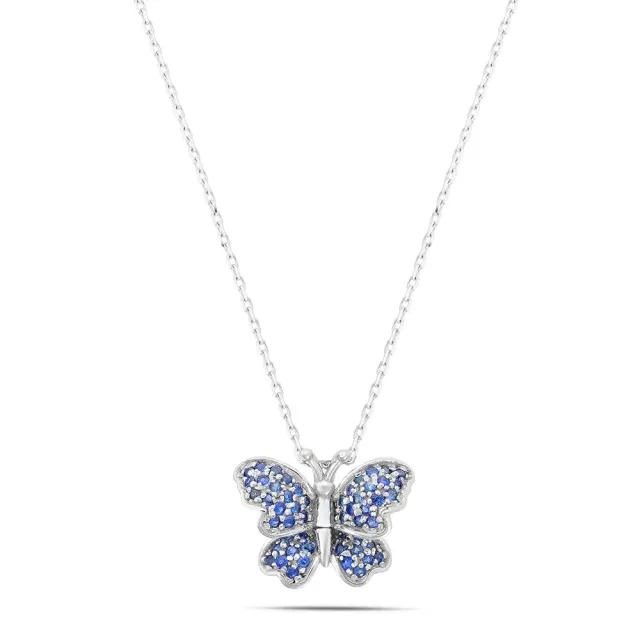 Sinico Good Luck Collana Farfalla Oro Bianco Zaffiri Blu 42 cm