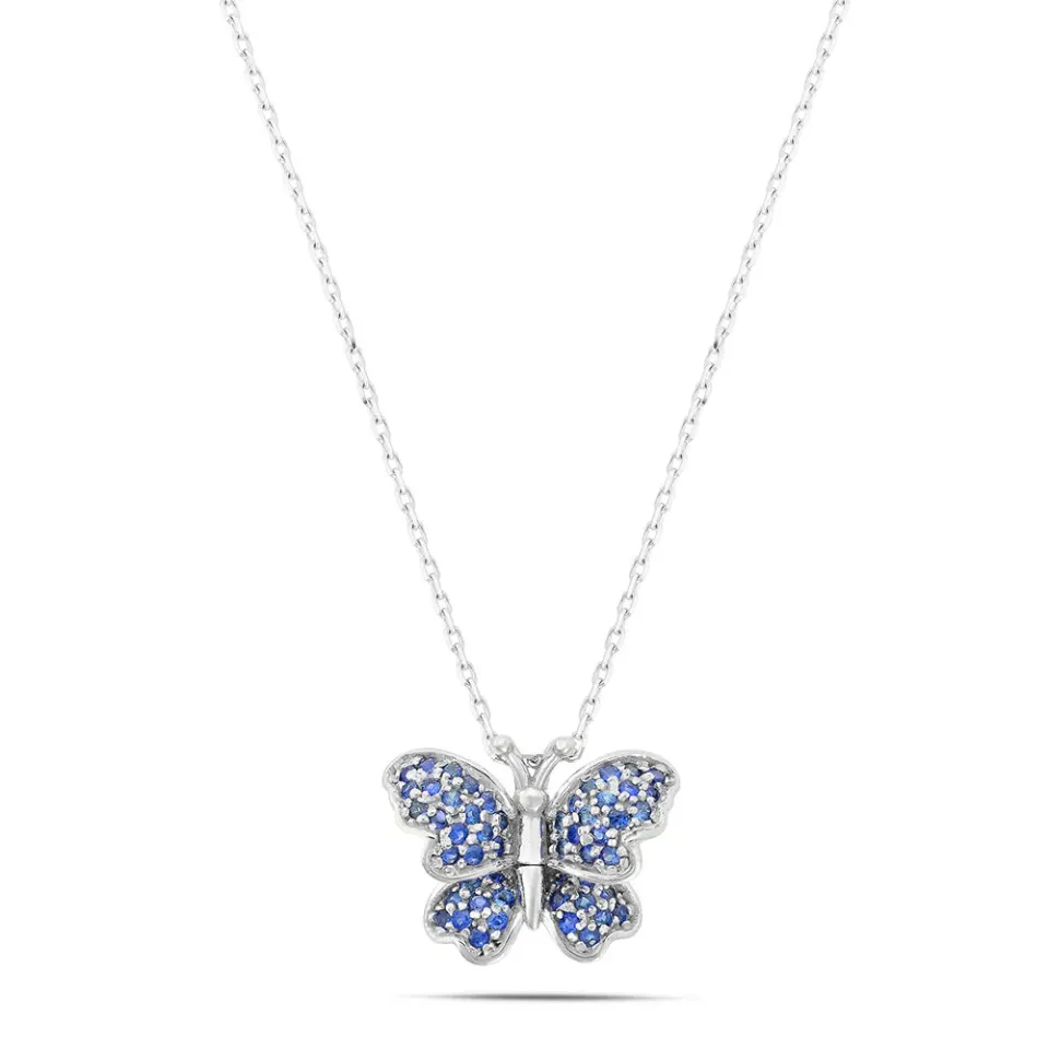 Sinico Good Luck Collana Farfalla Oro Bianco Zaffiri Blu 42 cm