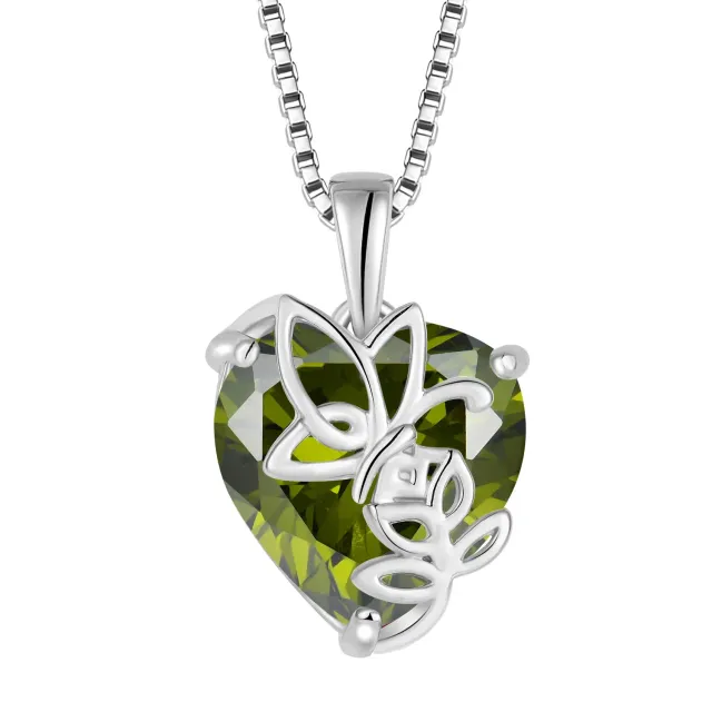 YL Cuore Rosa Farfalla collana peridoto agosto argento 925