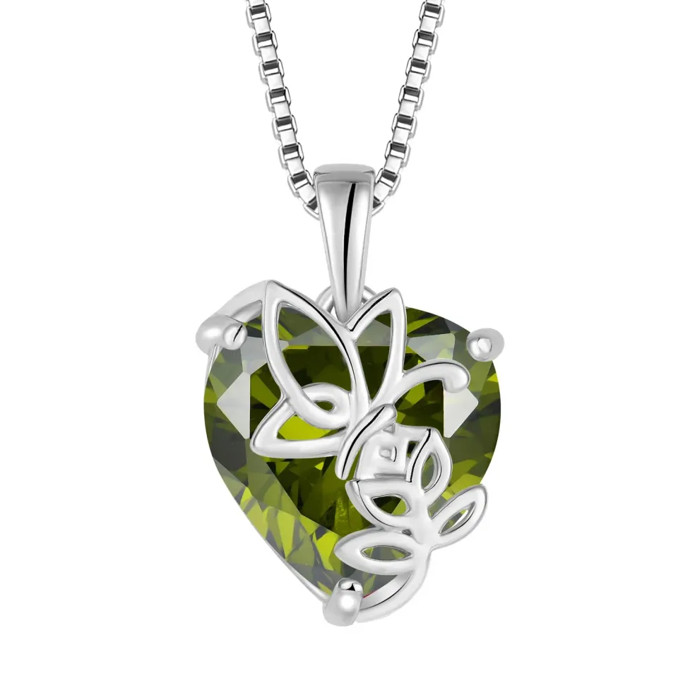 YL Cuore Rosa Farfalla collana peridoto agosto argento 925