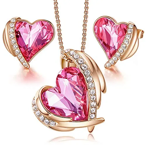 CDE Cuore completo collana e orecchini oro rosa cristalli
