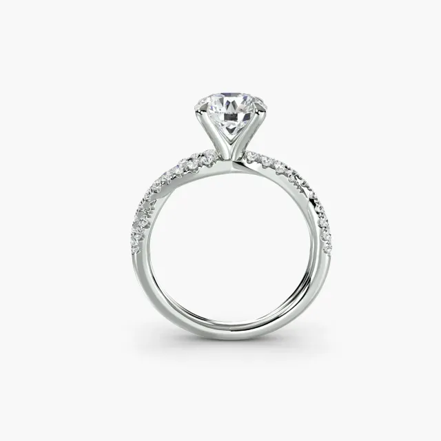 Sinico Twisted Pavé anello solitario oro bianco 14Kt