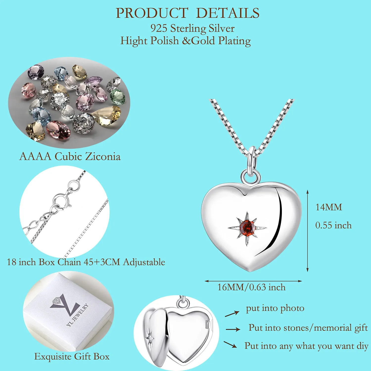 YL Mamma Cuore collana medaglione argento 925 apribile zirconi
