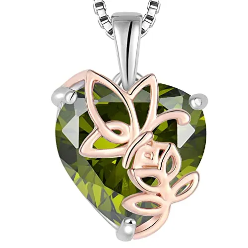 YL Rosa Farfalla Cuore collana argento 925 peridoto agosto