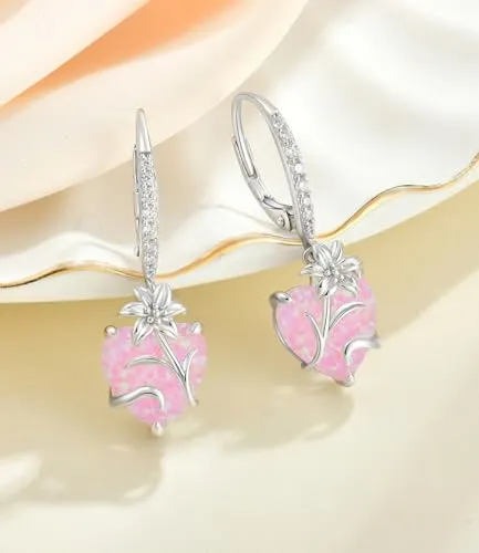 YL Cuore Opale orecchini giglio rosa argento 925