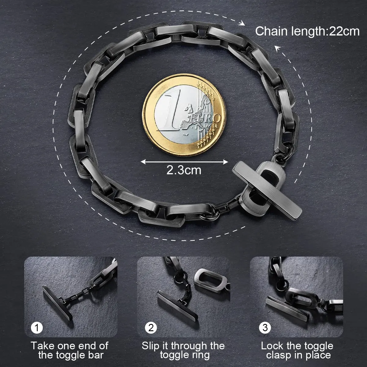 CDE bracciale uomo catena acciaio toggle